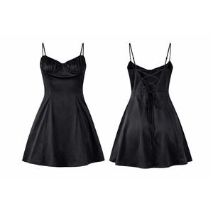 Black Corset Lace Up Back Mini Dress Fit Flare Party Homecoming Formal Womens L